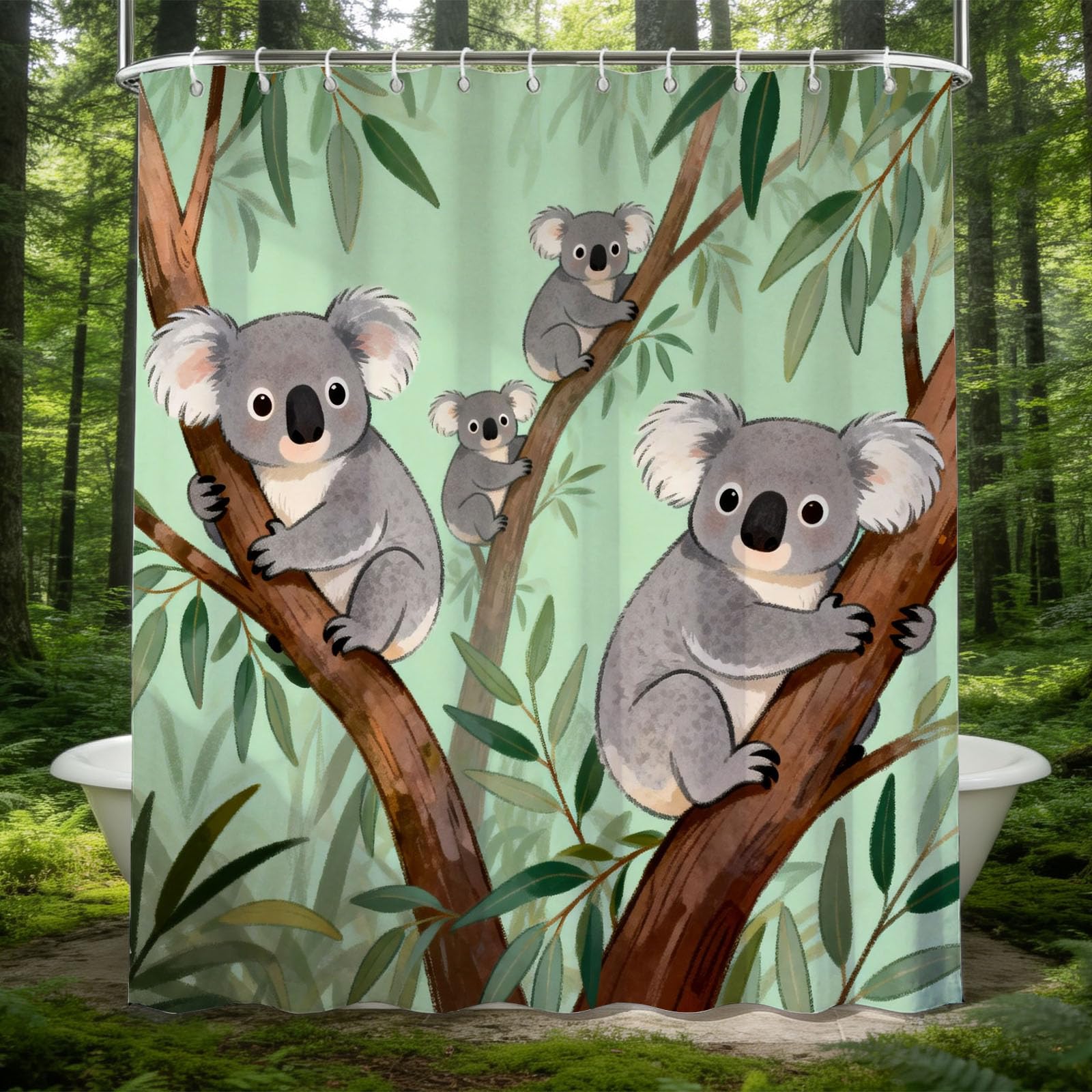 Hongduo 3D Cartoon Koala Shower Curtain for Stalls Bathtubs Lovely Bathroom Decor Shower Curtain Set Polyester Fabric Waterproof 200x200cm/79X79 Inch with Hooks