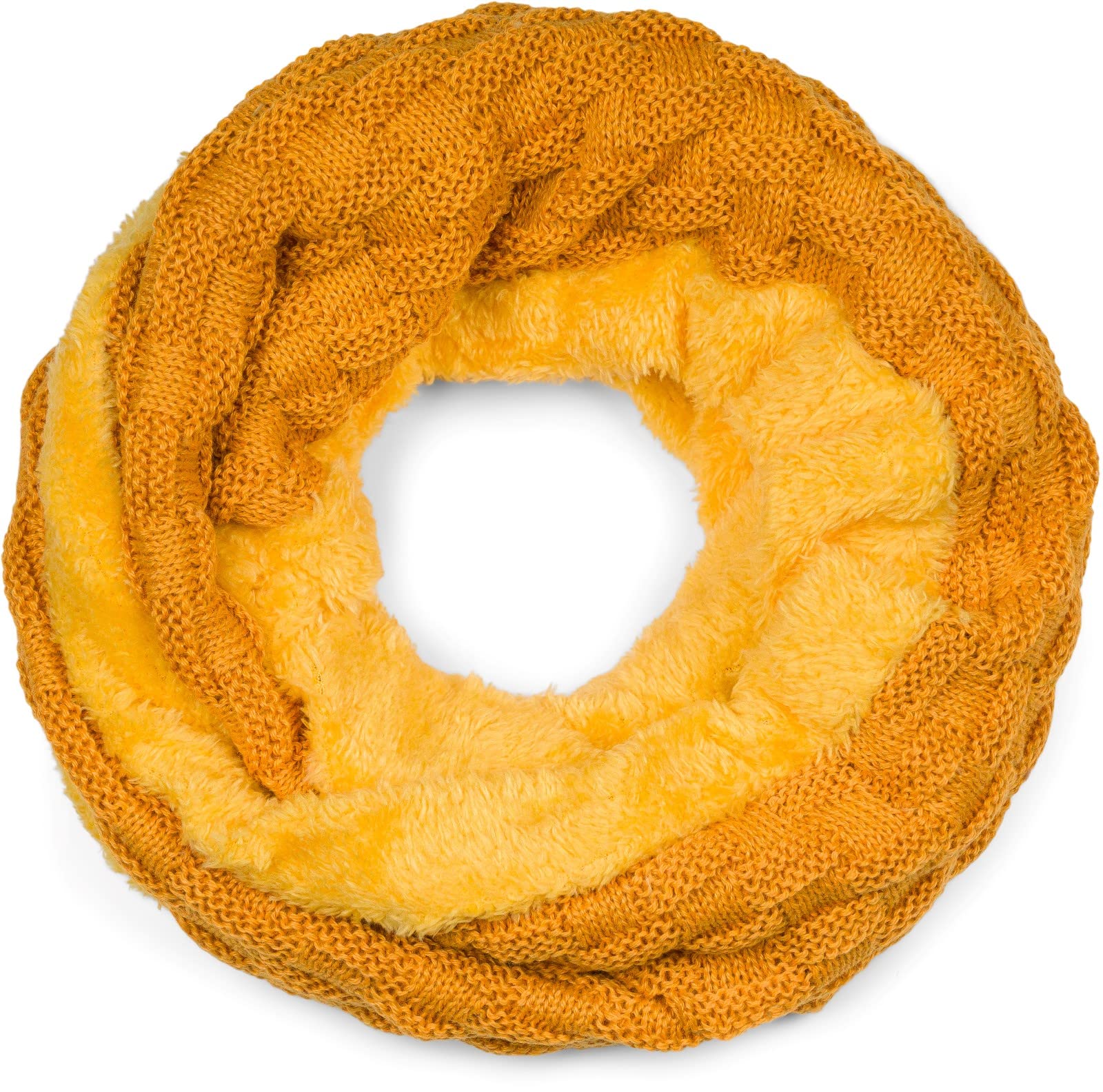 Stylebreaker Women's Curry Warm Fine-Knit Loop Scarf With Woven Pattern And Very Soft Fleece Lining, Snood, Unisex 01018150, Colour: