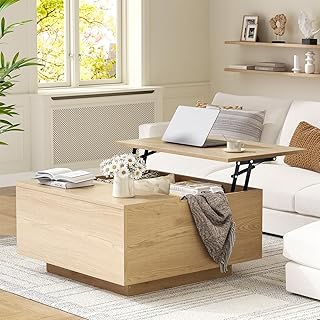 FABATO Lift Top Coffee Table, Wood Square Coffee Table with Storage, Far...