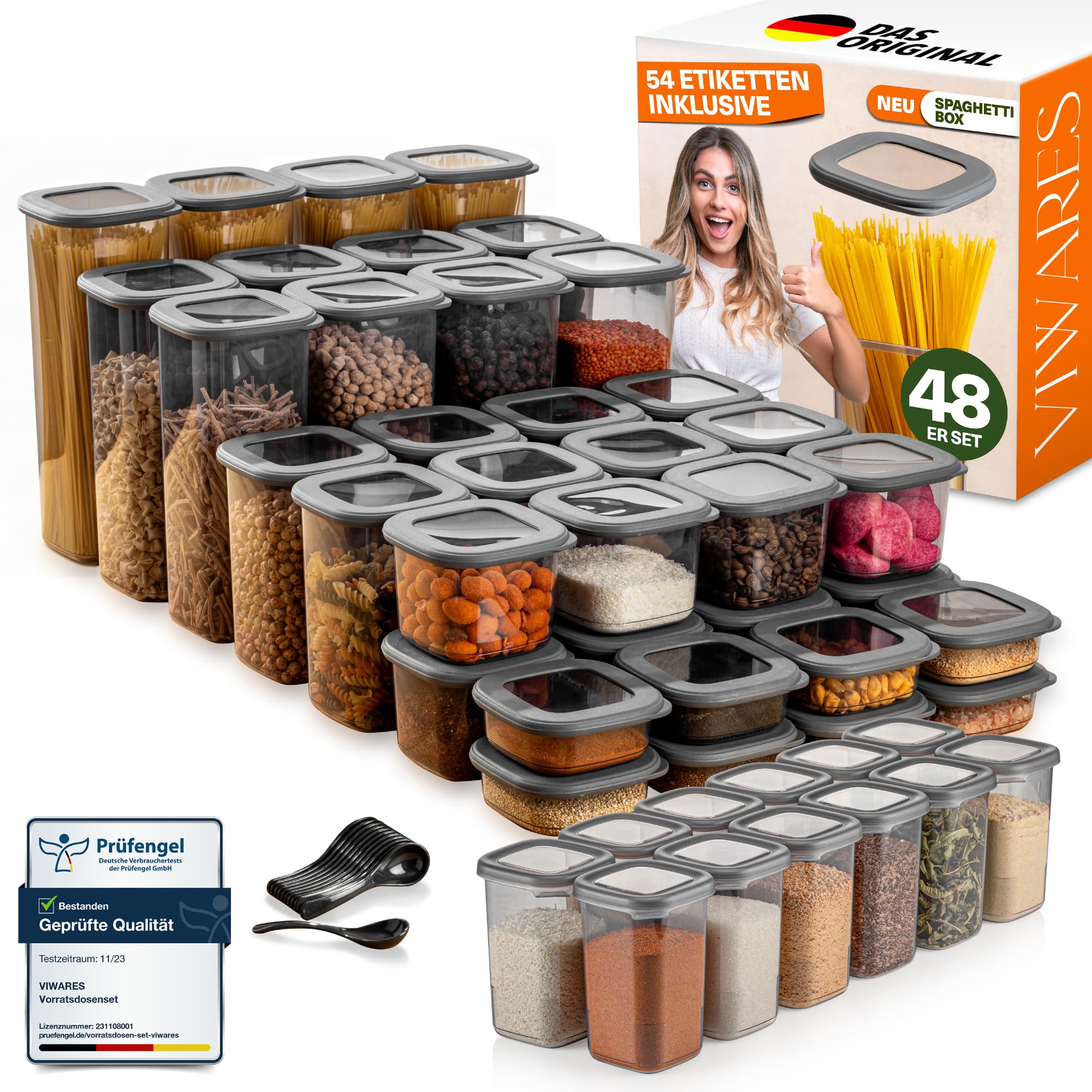 Viwares Contenitori con coperchio, ermetici, set da 48 contenitori senza BPA, per la conservazione della farina di cereali, cucina, pratico organizer da cucina, contenitori per alimenti