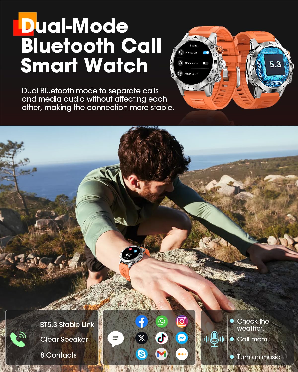 DEKELIFE Smartwatch Uomo Chiamate Blurtooth, 1.53" IPS Always-On Display Orologio Smart Watch, 124 Modalità Sportive, Corsi di Fitness, 350 mAh IP68 Sonno/Cardiofrequenzimetro SpO2 Android iOS Argento