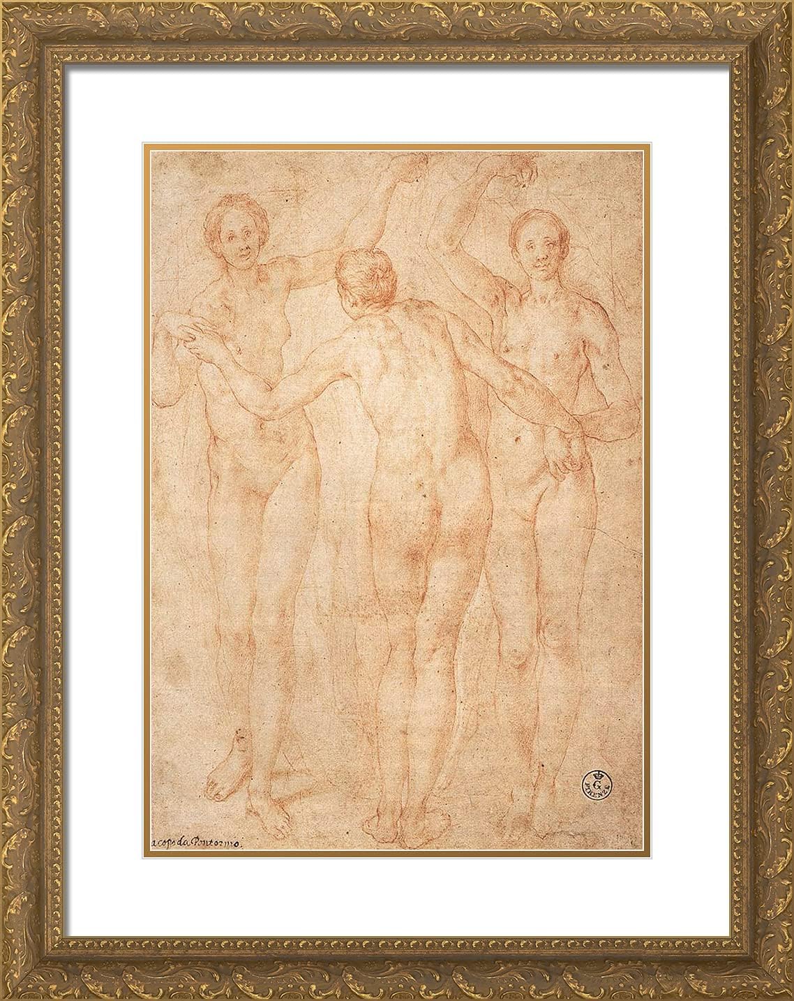 ArtDirect Pontormo, Jacopo 19x24 Gold Ornate Framed Art Print with Double Matting Titled: The Three Graces