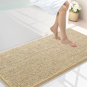 Smiry Luxury Chenille Bathroom Rugs 47x24, Extra Soft and Absorbent Shaggy Bath Mat, Machine Washable, Non-Slip Plush Carpet Runner for Tub, Shower, and Floor, Home Decor Accessories, Ivory