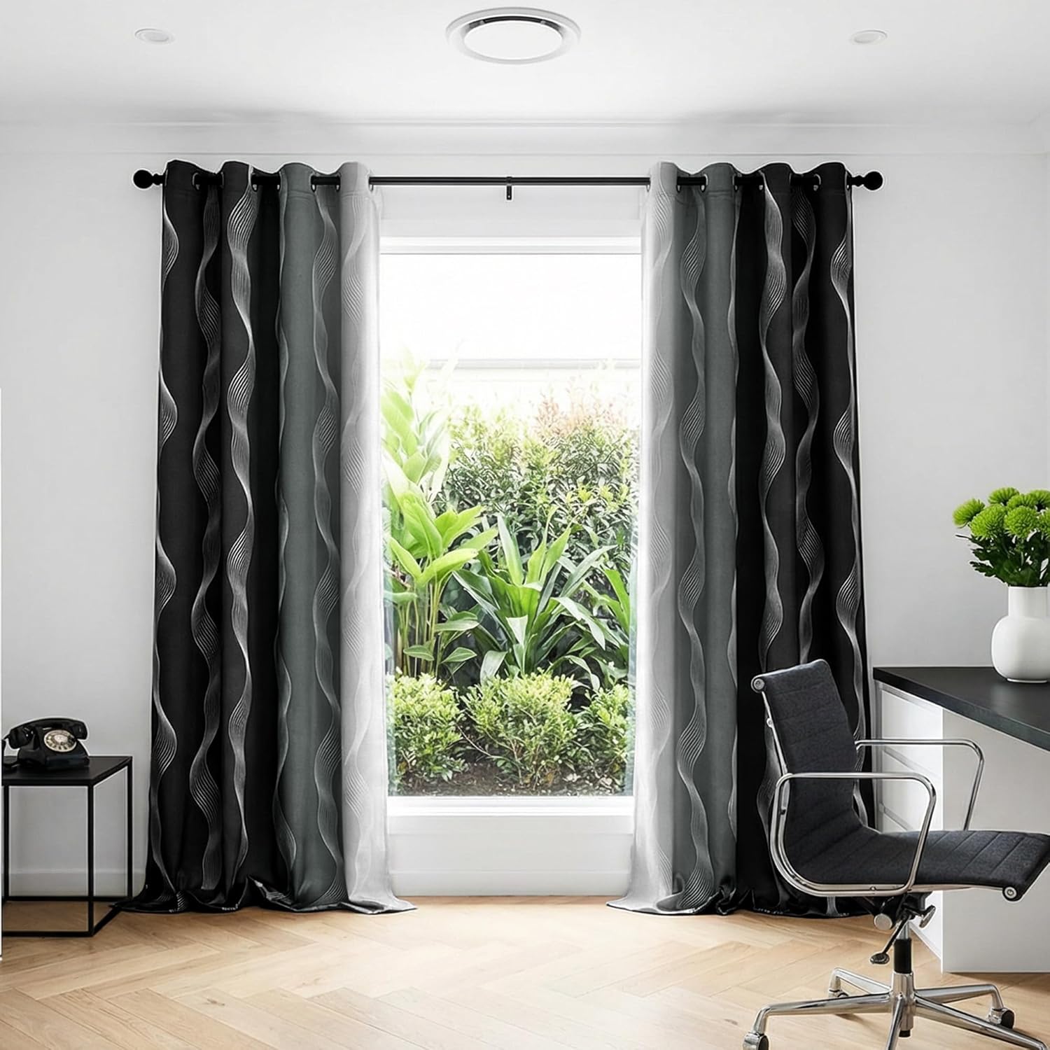 MYSKY HOME Black and Greyish White 95% Blackout Ombre Curtains 84 inch Long 2 Panels Set for Living Room Bedroom Patterned Geometric Black Out Thermal Insulated Grommet Drapes, 52" W Each Panel