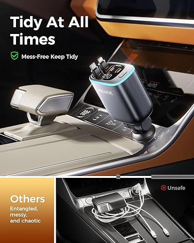 Miniatura 2 de Cargador de coche para iPhone, cargador de teléfono USB C rápido retráctil, adaptador de encendedor de cigarrillos 4 en 1 con 2 cables de 30