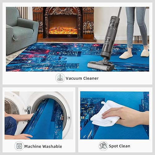 Miniatura 7 de Sci-Fi City Rugs for Bedroom, Future City Area Rug, Cyberpunk Rugs for Living Room, Indoor Non-Slip Rug, Machine Washable Carpet for Front Entrance