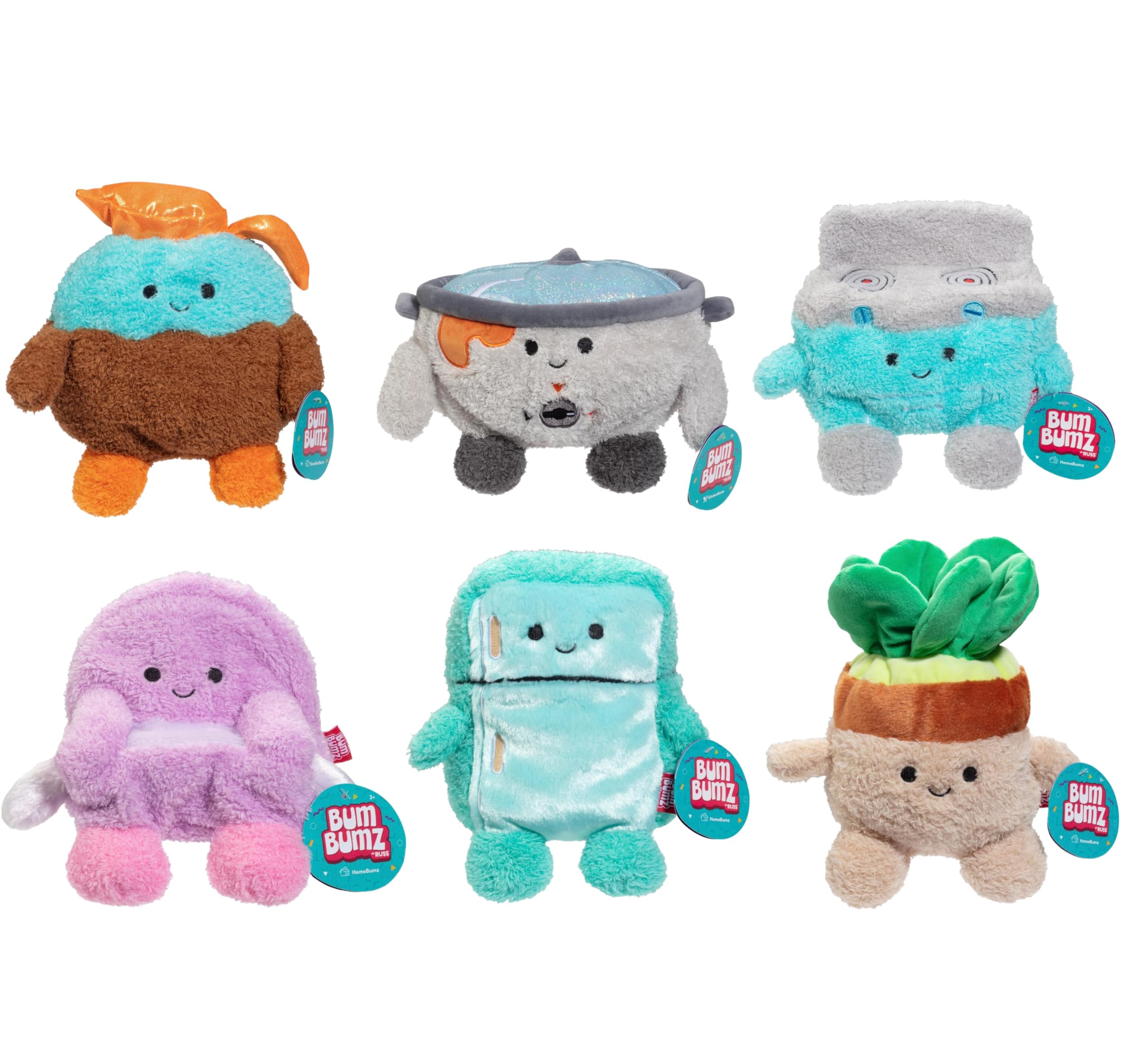 BumBumz Large 7.5 Inch 6 Pack Set Weighted Sensory Plush - Officially Licensed - Collectible, Soft, Fuzzy, Cute Emotional Support Stuffed Animal Toy -