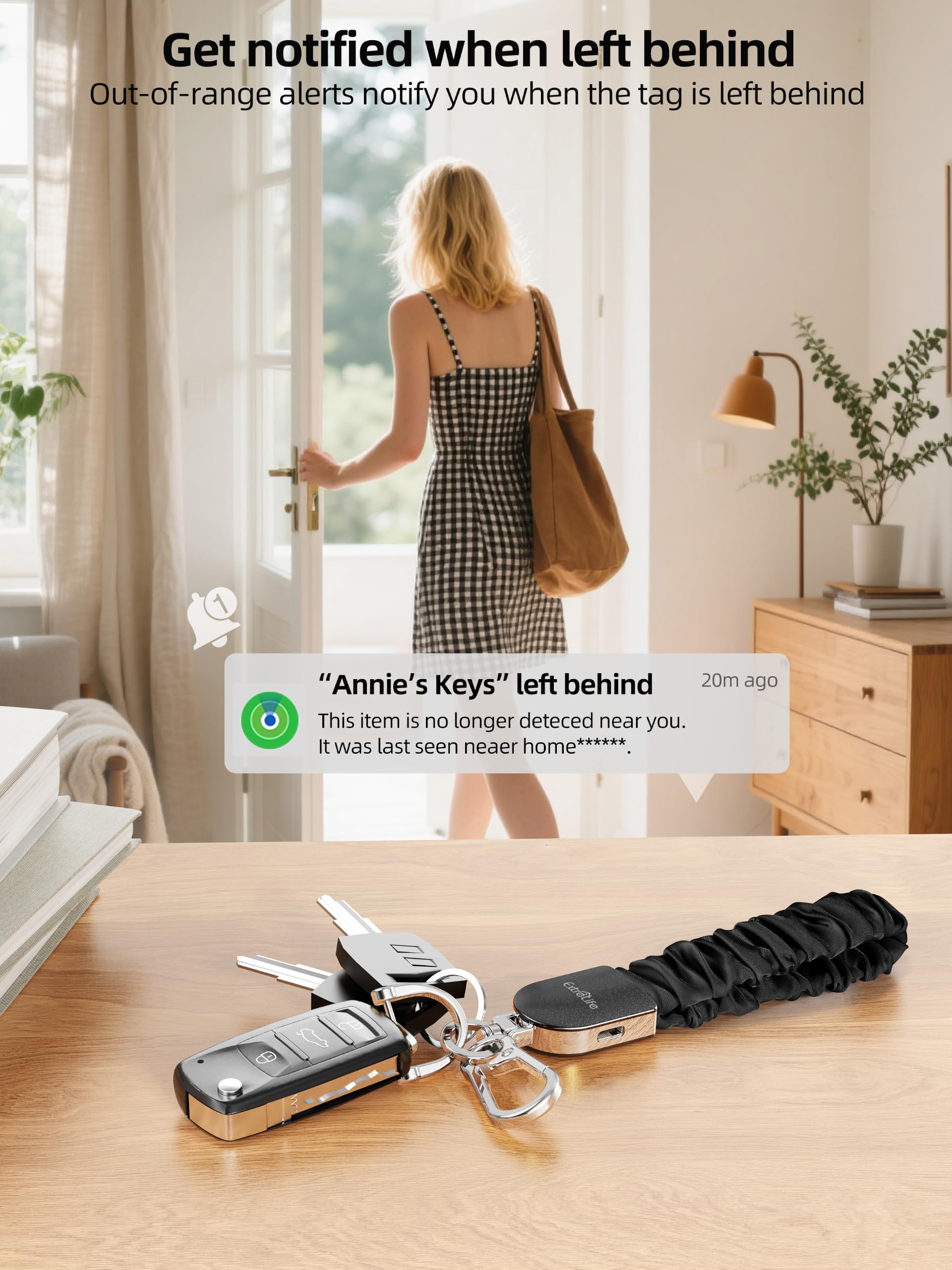 Portachiavi da polso, funziona con Apple Find My, elastico elastico per donne e uomini, portachiavi per auto con localizzatore GPS, cercatore di chiavi intelligenti, ricaricabile, nero e argento