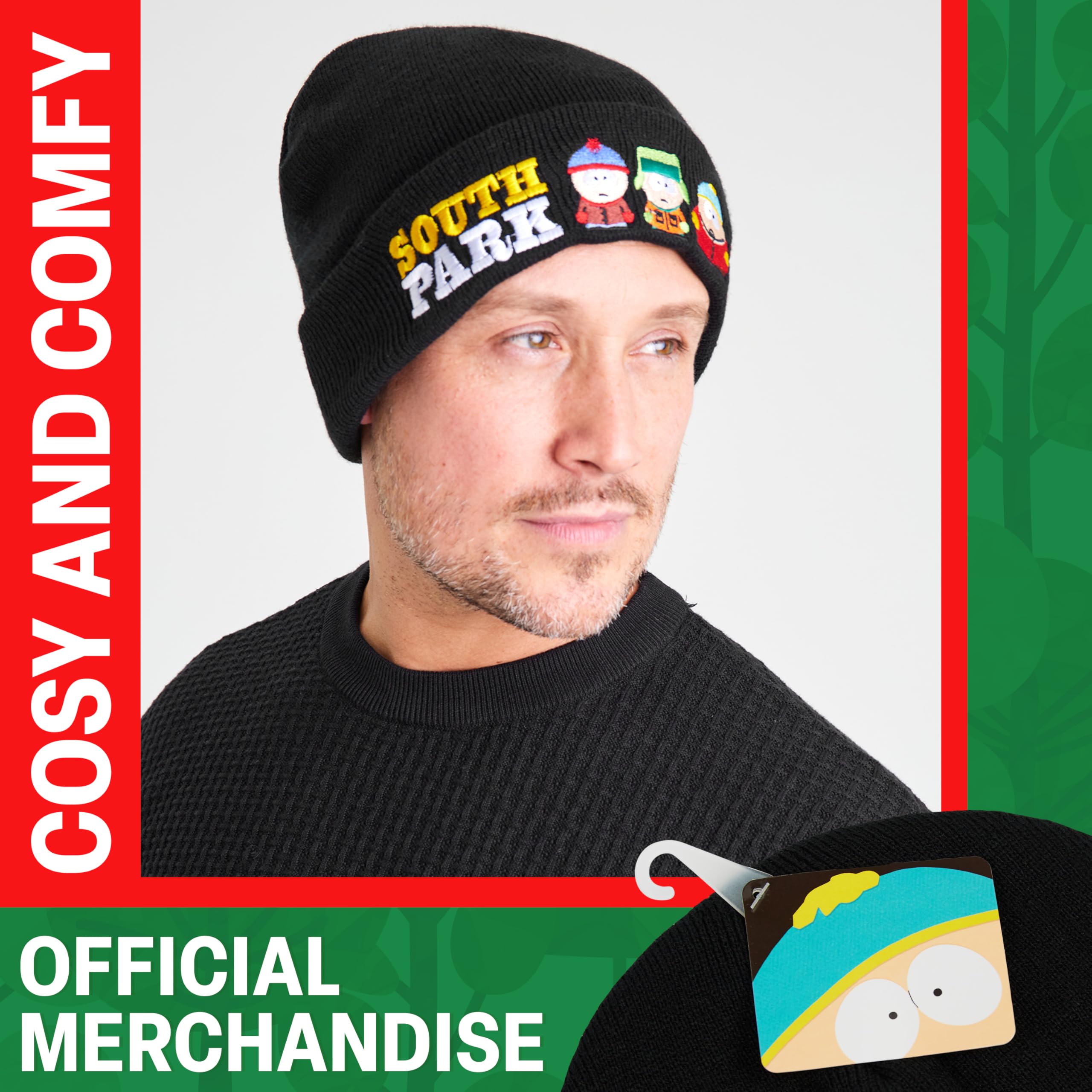 South Park Gorro Negro o Conjunto Bufanda Guantes y Gorro Adolescente, Accesorios de Invierno Cálidos para Días Fríos