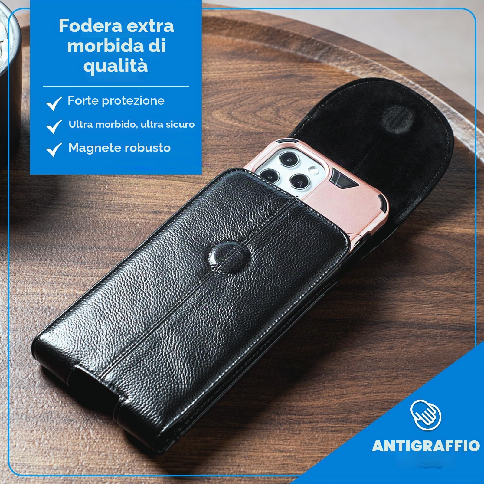 Porta Cellulare da Tasca, Custodia a Cintura per Smartphone, Marsupio in Vera Pelle Portafoglio per iPhone 16 15 14 13 12 11 Pro Max/Plus, Samsung S25 S24 S23 S22 S21 S20 Ultra