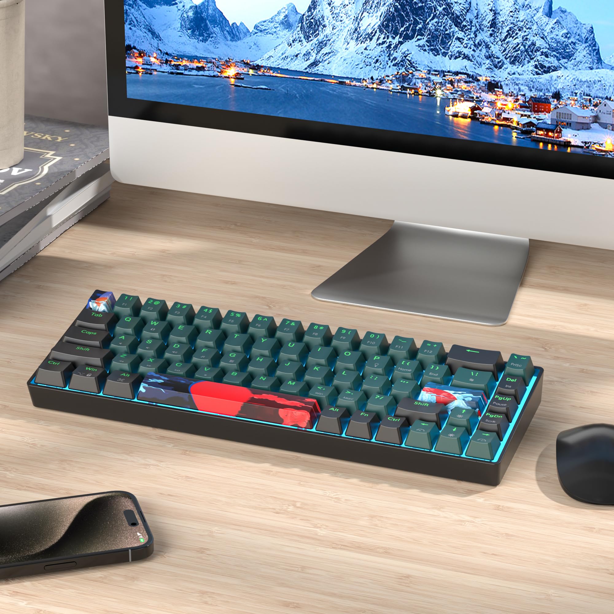 65% Tastiera Meccanica, Mini Tastiera Gaming 60 Percento Bianca 68 tasti, Wired Tastiera Compatta, Layout American QWERTY interruttore lineare rosso per PC Windows/Laptop/Mac