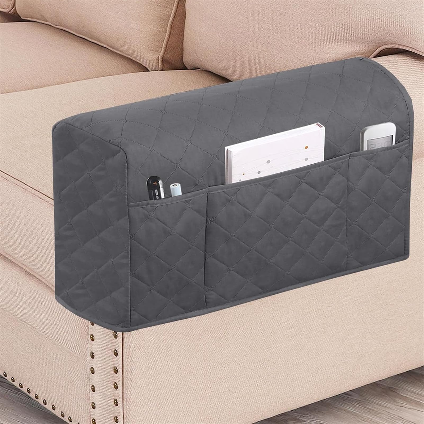 Armlehnenbezüge für Sofa, Armlehne Stuhlhussen, Sesselbezug Mit Taschen Für Fernsehsessel, für Sessel, Sofa, Armkappen, Wasserdicht rutschfest Armkappen (Grau,2 Stück)