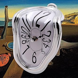 FAREVER Melting Clock, Salvador Dali Watch Melted Clock for Decorative Home Office Shelf Desk Table Funny Creative Gift, Arab Silver