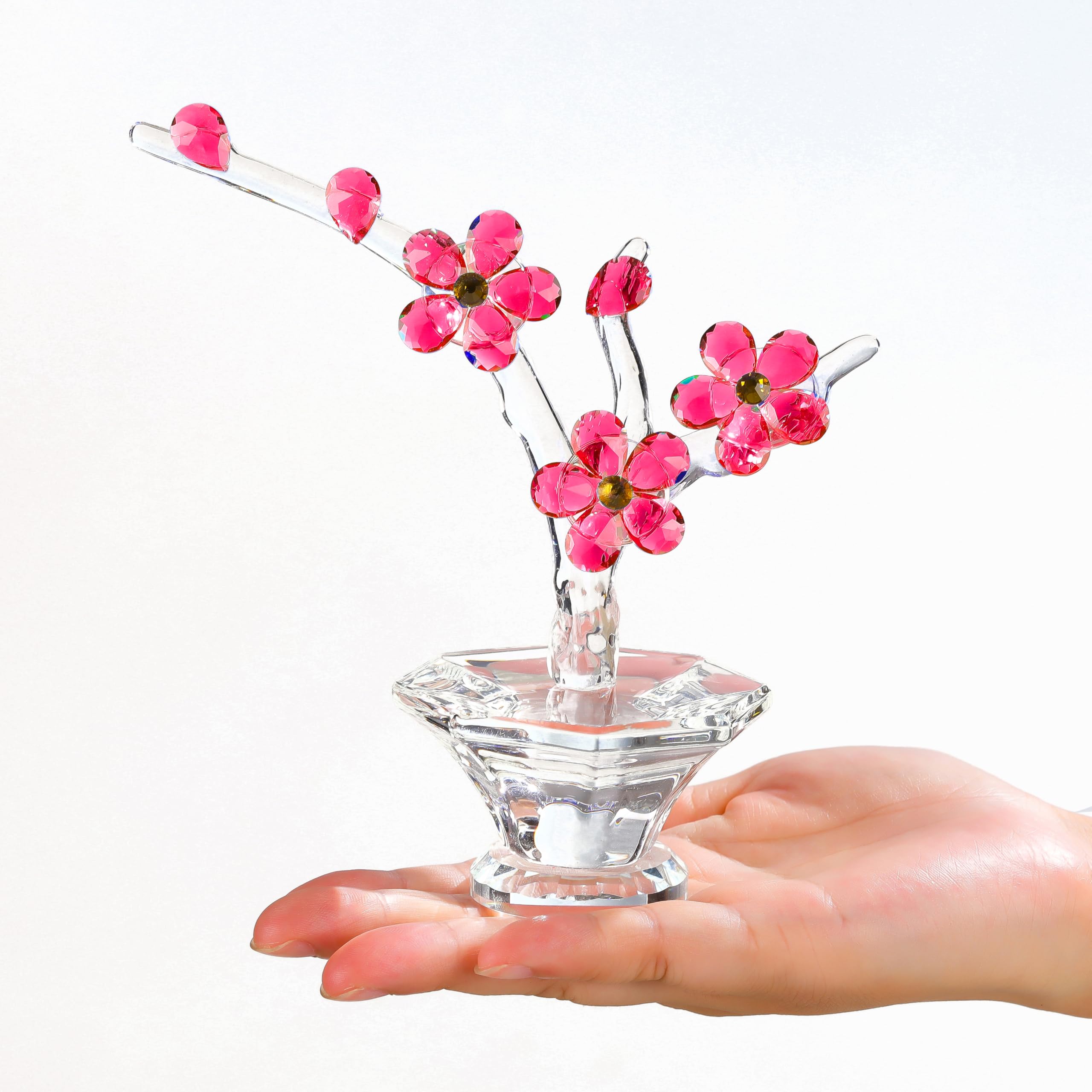 Amazon.co.jp: 赤い桜のクリスタルフラワーと茎-花瓶付きガラスの花