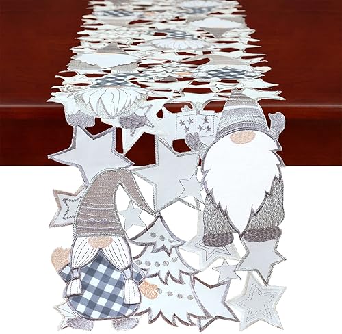 Simhomsen Camino de mesa de gnomos plateados bordados para Navidad e invierno (13 x 88 pulgadas)