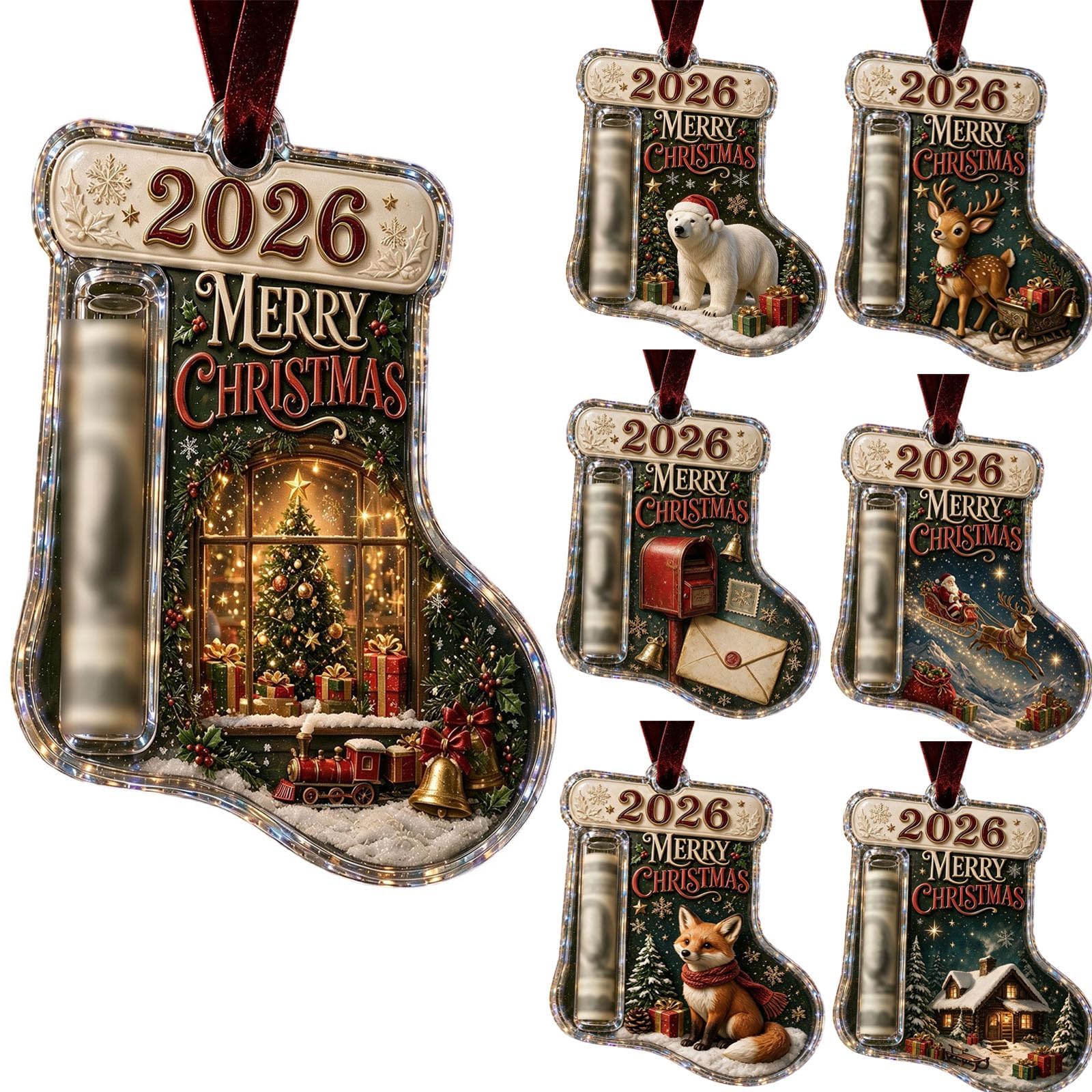 7Pcs Christmas Cash Gift Holder Ornament, Funny Hanging Xmas Tree Decor — image 1