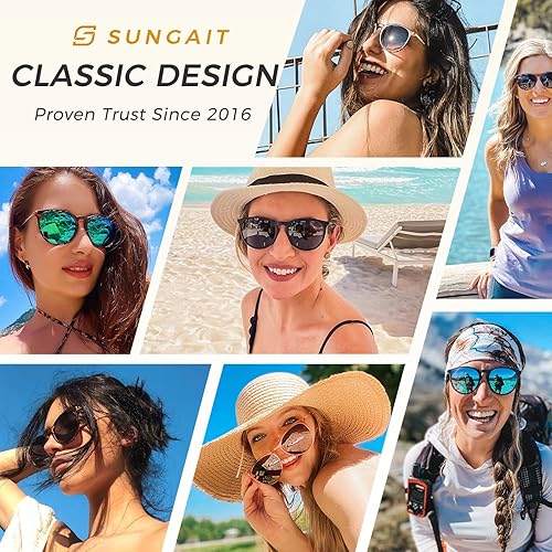 Vista 2 de SUNGAIT Gafas de sol redondas vintage prémium para mujeres y hombres, estilo clásico retro y moderno
