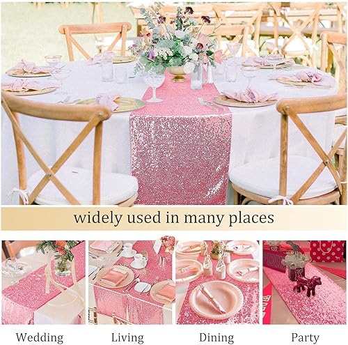 Miniatura 3 de yuboo Camino de mesa de lentejuelas rosas, paquete de 6 manteles con purpurina de 12 x 72 pulgadas para el día de San Valentín, cumpleaños de