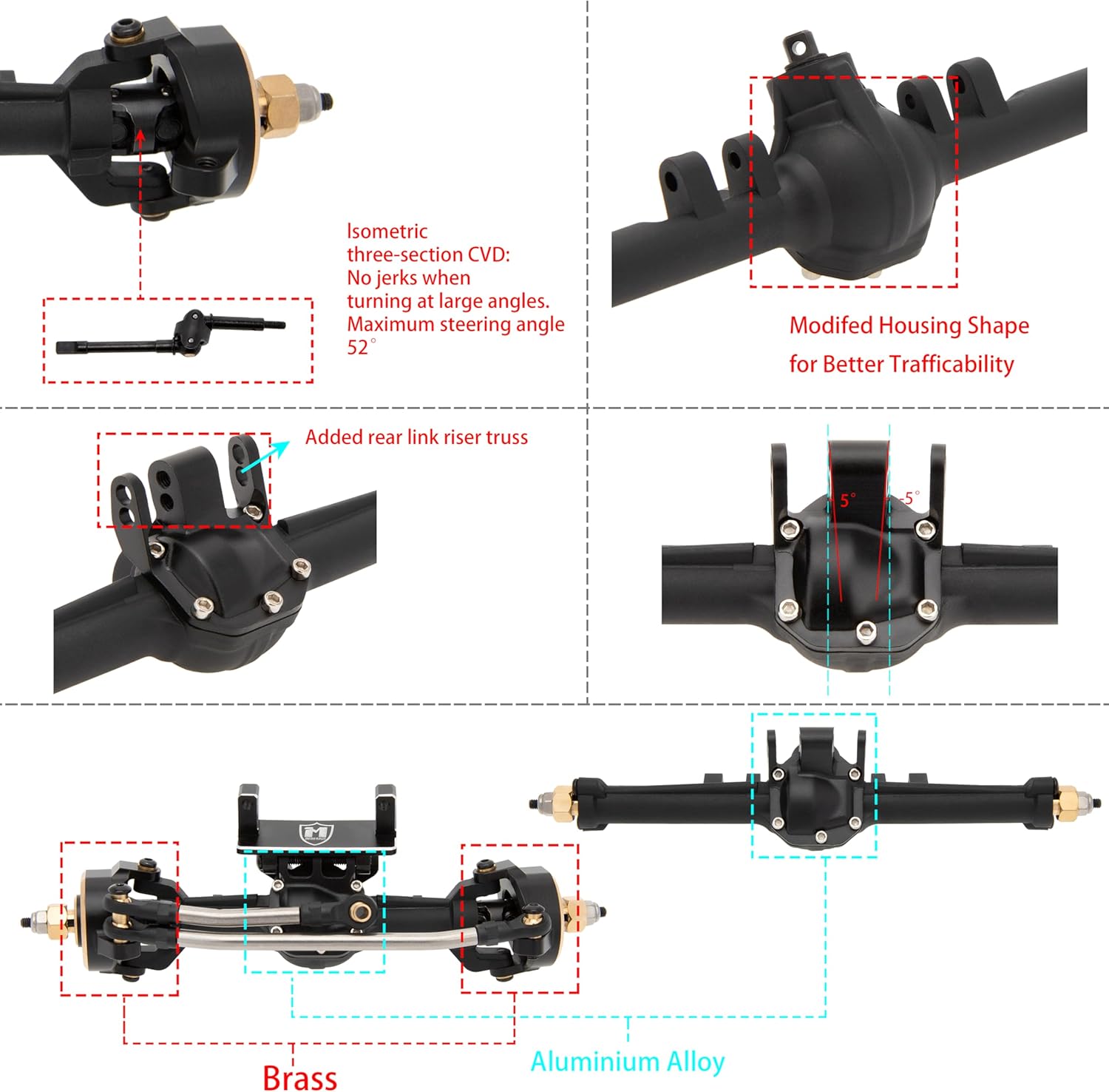 MEUS RACING Nylon TRX4M Axles with Isokinetic 3-Section CVD for Traxxas TRX4M Bronco/Defender/High Trail K10/ F150 1/18 RC Crawler Upgrade, +5mm Widened and 52° Max. Steering Angle