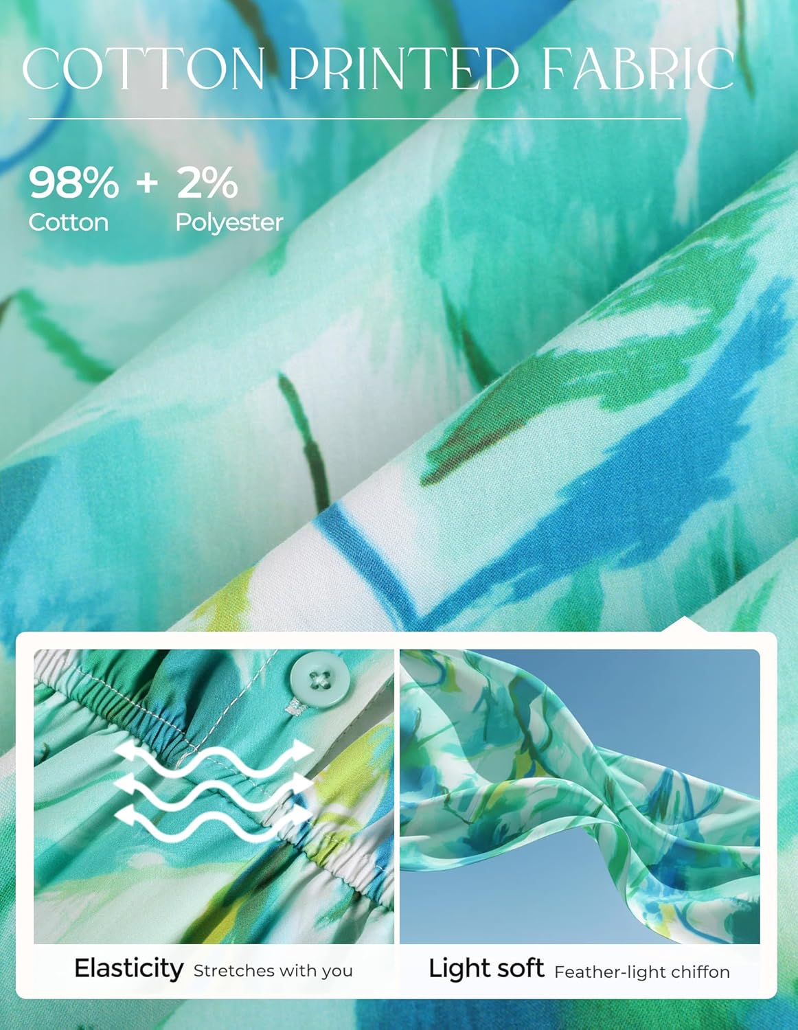 GRACE KARIN Womens Cotton Summer Boho Midi Dresses 2026 Puff Sleeve Shirt Dress Flowy Floral Wedding Guest Dress with Pocket - Image 5