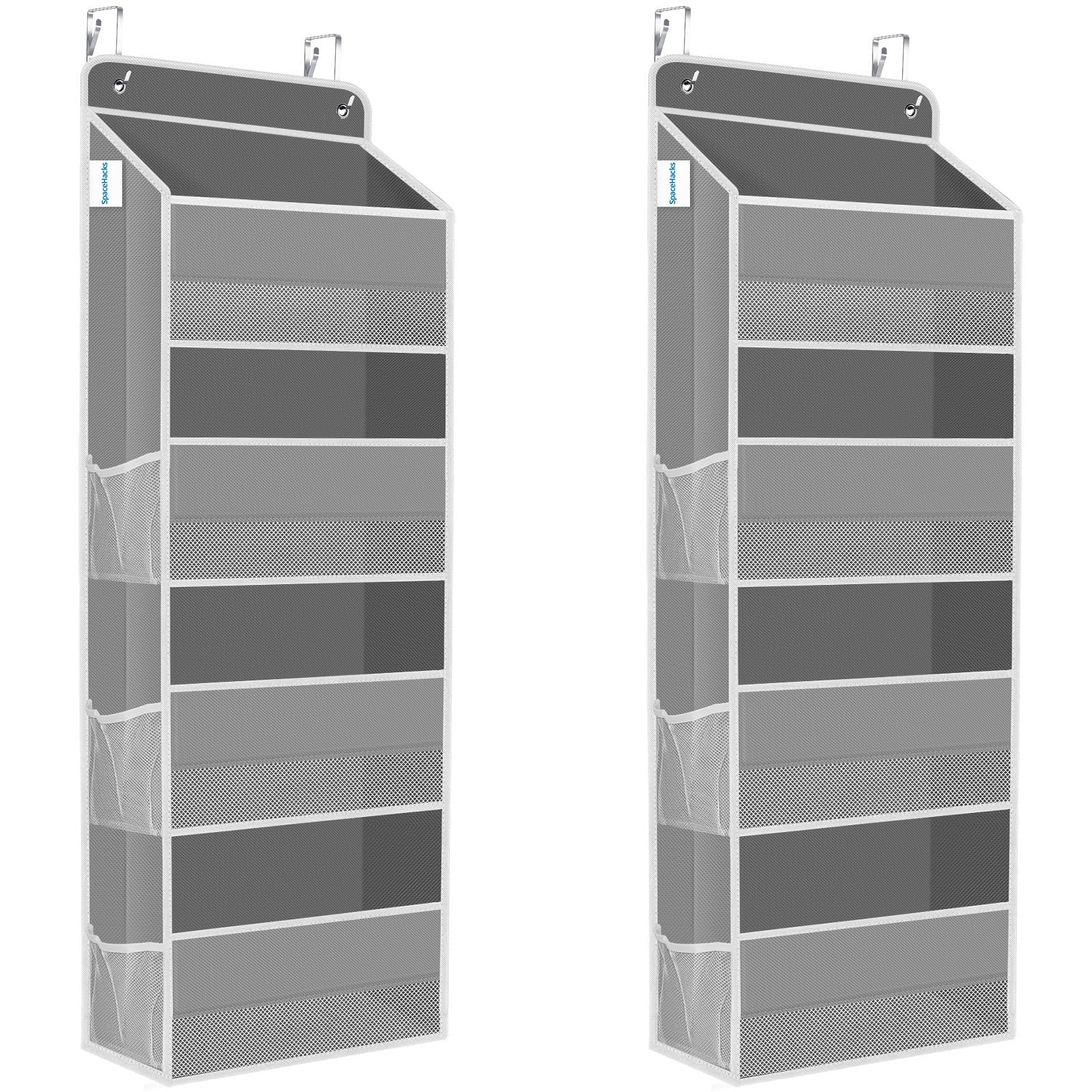 2 Pcs Over The Door Organizer Large Capacity Hanging Storage Room Organizer | 40 lb Capacity, Ultra-Sturdy, Foldable, Mesh Design with Clear Window, Space-Saving Organizer for Pantry, Nursery & Closet Grey 2 Pack 4-Tier