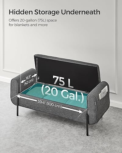 Miniatura 6 de SONGMICS Banco de almacenamiento con reposabrazos, otomana con almacenamiento para sala de estar, banco otomano de almacenamiento para dormitorio,