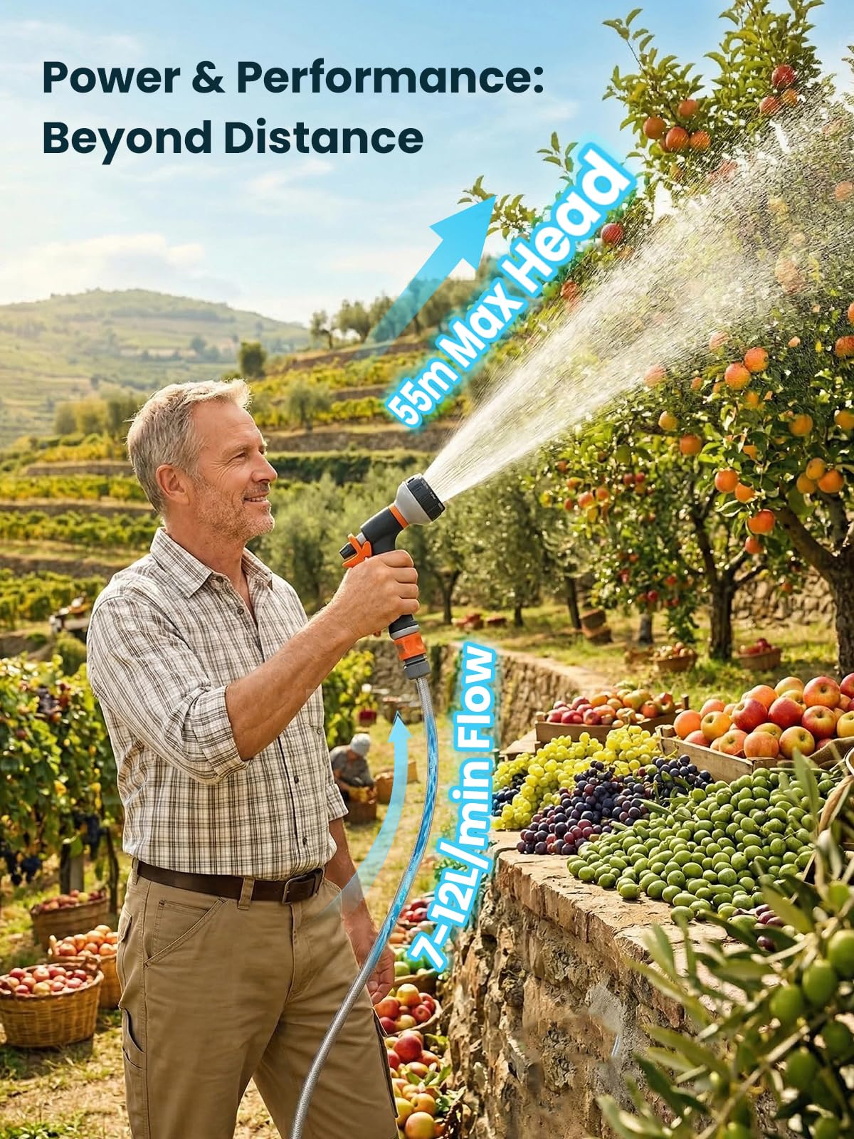Huanyu Pompa di trasferimento dell'acqua a batteria da 12 Ah con cestello portaoggetti. Pompa elettrica portatile con kit di tubi flessibili lunghi per irrigazione e pulizia