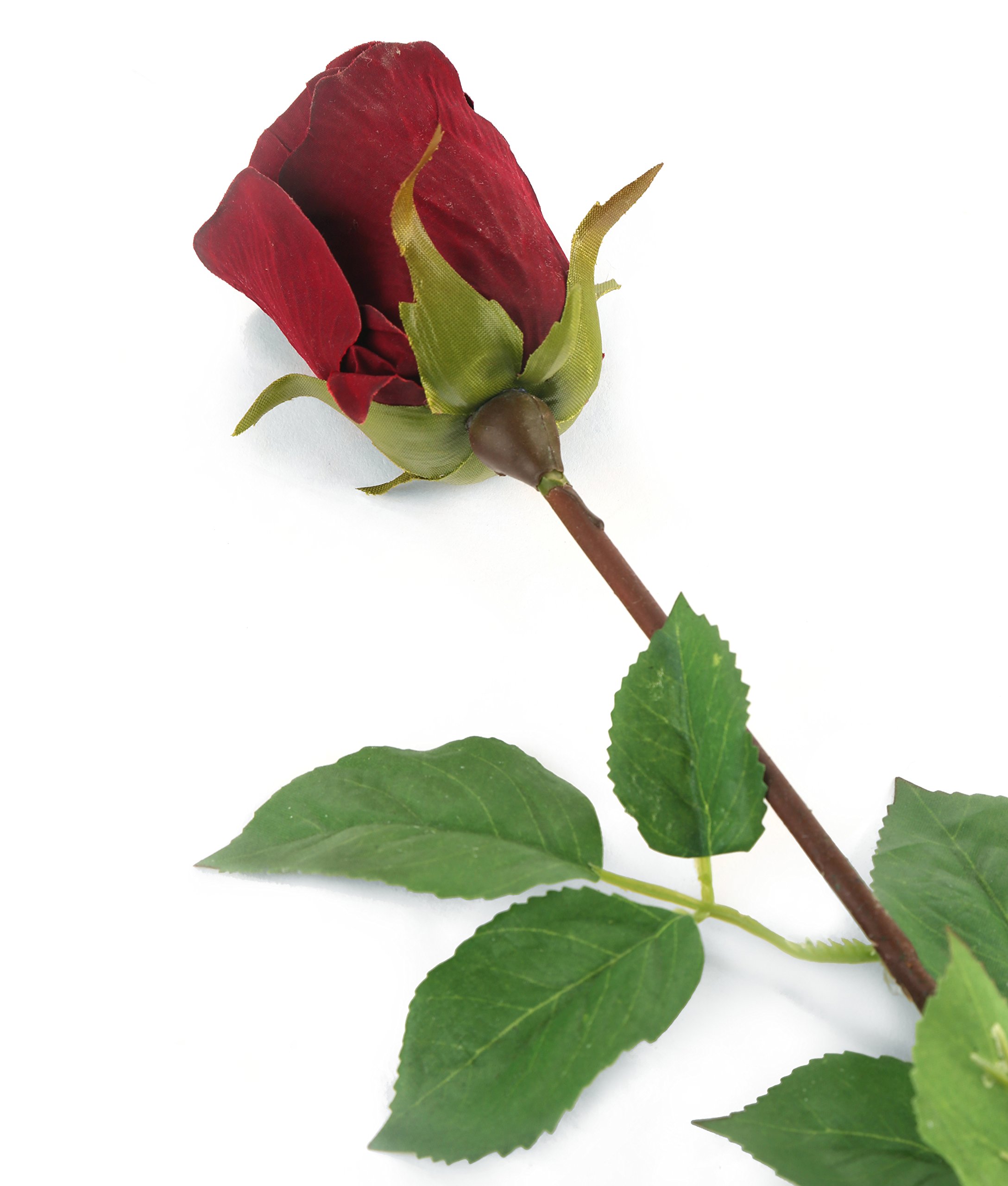 Floral Elegance Artificial 52cm Single Stem Closed Bud Burgundy Rose Flowers x 6, Half a Dozen - Image 2