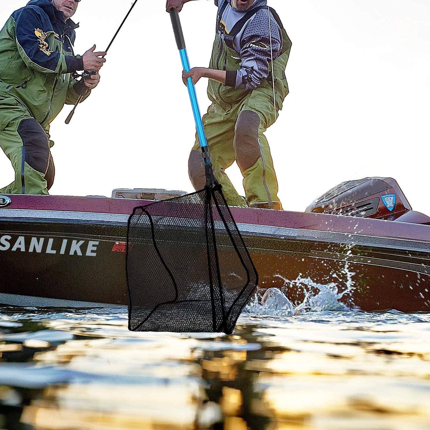 SAN LIKE Fishing Net Fish Landing Net Collapsible Fish Net with Anti-Slip Telescoping Rubber Pole Handle for Kids Adults in Saltwater Freshwater Multi-Size Extending to 37/42/43/51/69/71/89/98inch