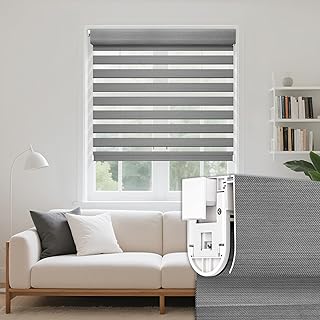 Grandekor No Drill Zebra Blinds for Windows,Cordless Zebra Shades Dual Layer, Pull Down Roller Shades Free-Stop,Custom Sizes,Silky Dark Grey,Easy to Install for Home, Office, Bedroom