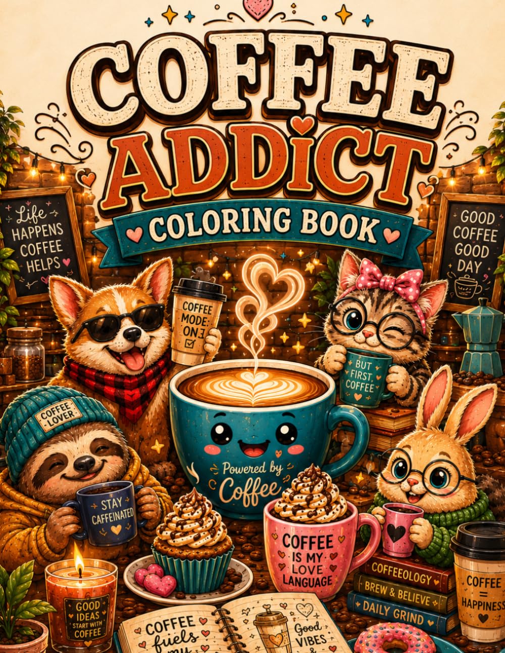 Coffee Addict Coloring Book: Humorous Cafe Scenes and Caffeine Inspired Art for Grown-Ups Who Run on Espresso