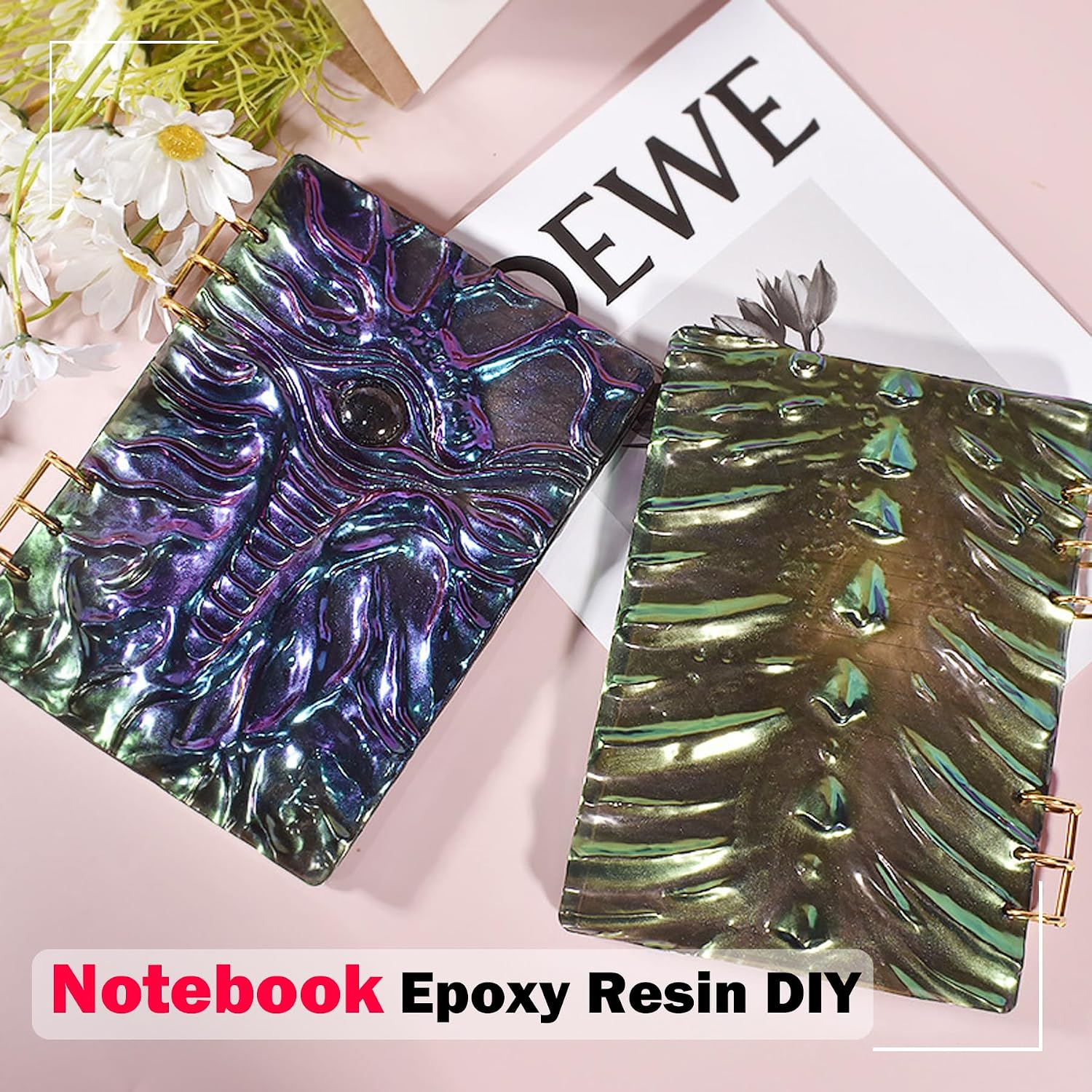 Attuslla Notebook Resin Mold, Dragon Eye Note Book Cover Resin Molds, Epoxy Resin Molds Silicone Casting with Book Rings, Glitter for Handmade DIY Making Decor Art Crafts image 4