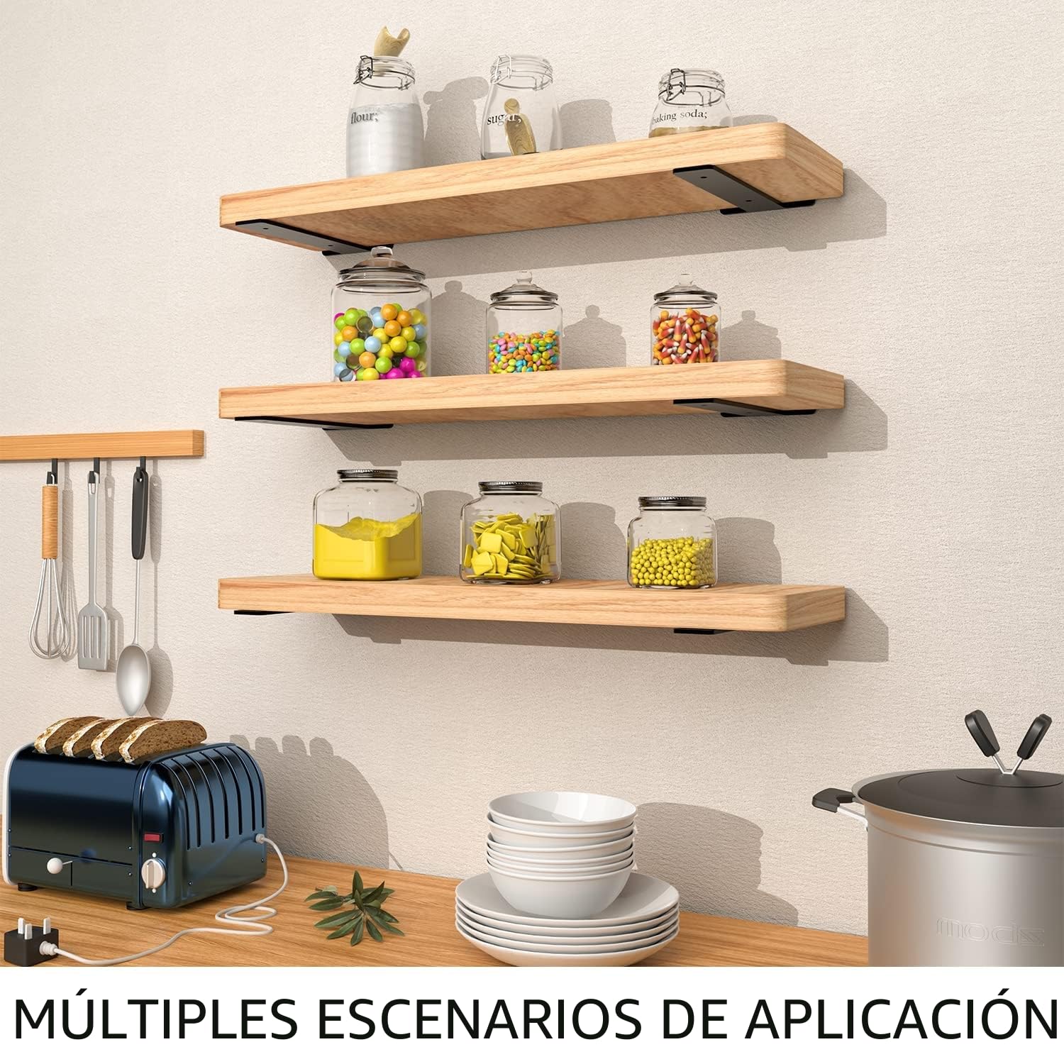 Soporte balda,Escuadras, 6 soportes de estante industriales resistentes de, Escuadras metalicas negro ,L soporte estanteria pared(5mm de grosor),15cm
