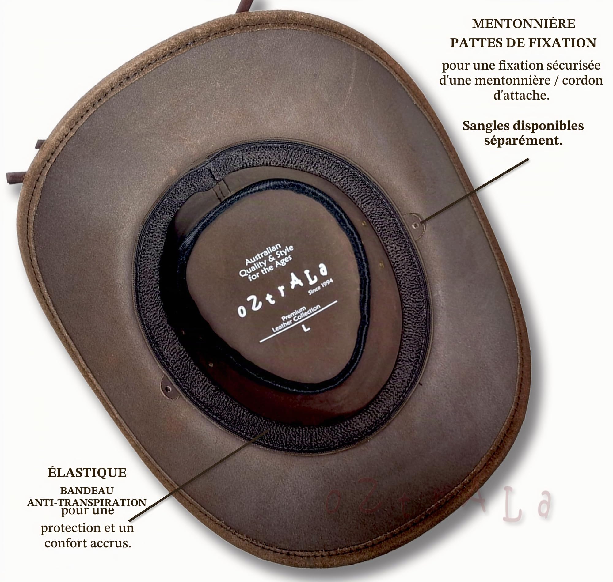 Oztrala Chapeau en cuir huilé australien Outback Aussie Western Cowboy pour homme femme enfant noir marron WO HL11 US