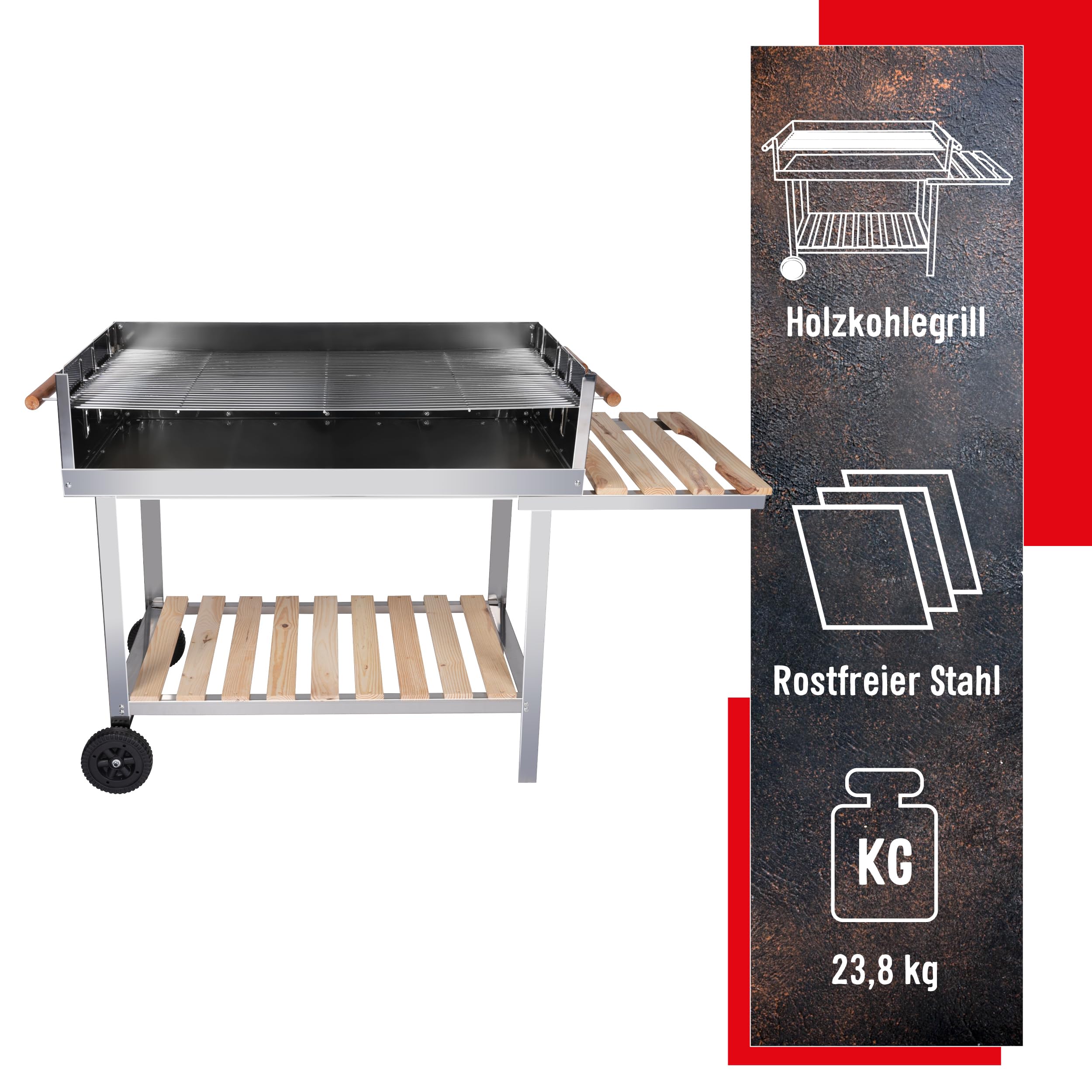 BBQ Collection Holzkohlegrill - BBQ mit Tisch - Gartenküchen Barbecue in höhenverstellbar - 98 x 56 x 85 cm