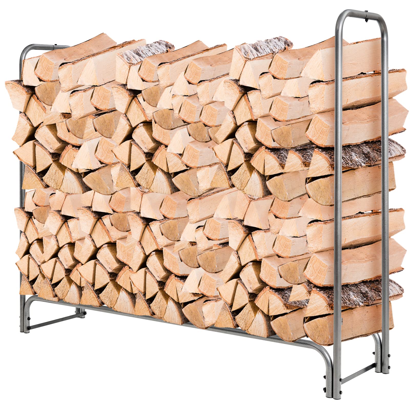 COSTWAY Leñero Exterior con Cubierta PVC 600D Impermeable, Estante leña de 122,5 CM/153 CM/184 CM/240 CM, Soporte para Leña Chimenea Interior Exterior Patio Negro (153 CM)