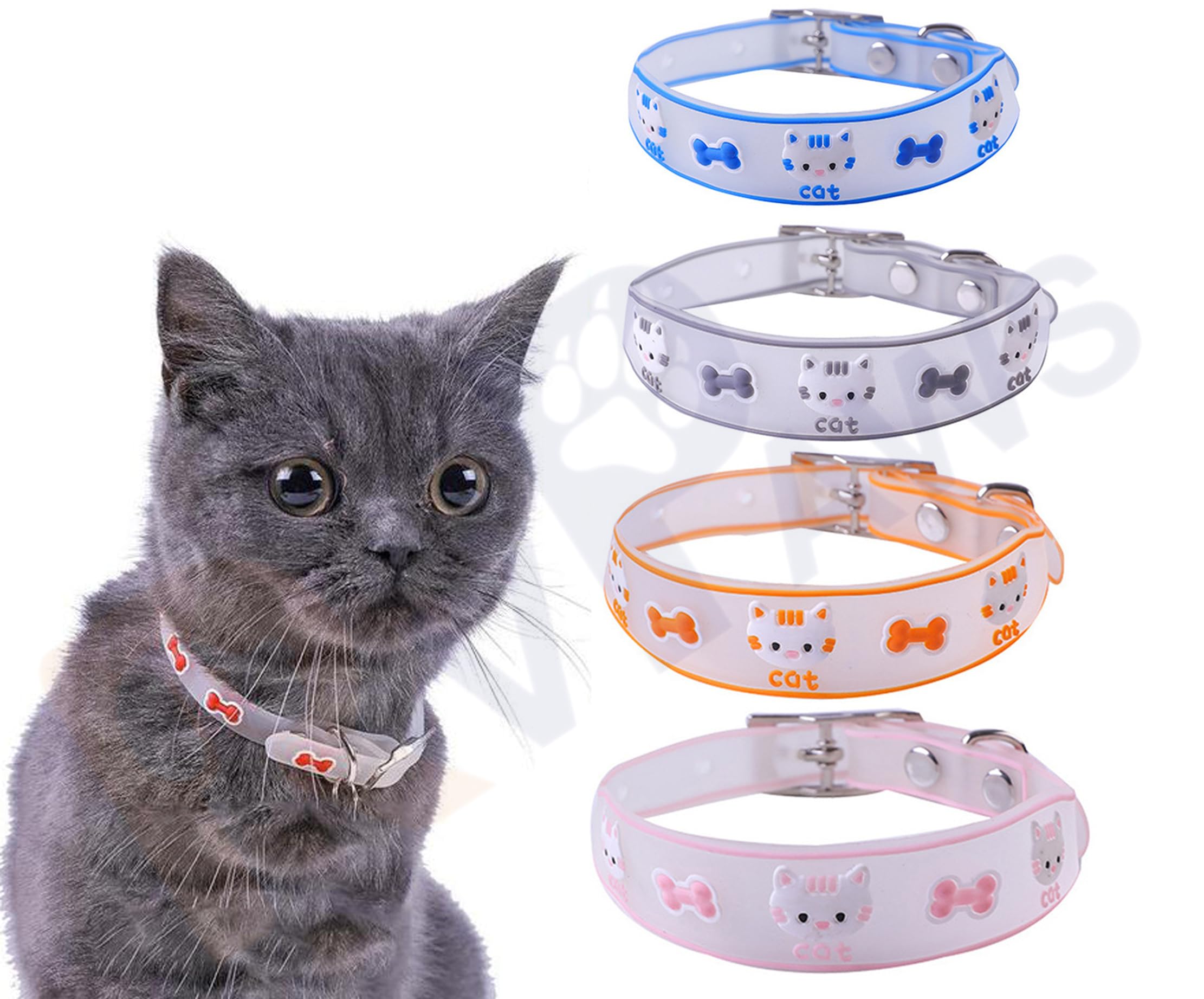 Pups&Pets Silicone Cat Kitten Reflective Adjustable Collar Safety Buckle with Bells Cat Radium Adjustable Collar with Bell for Puppy/Kitten (Color May Vary) (Pack of-2, Design -2) (B0CLZN8T9W) Amazon Price History, Amazon Price Tracker