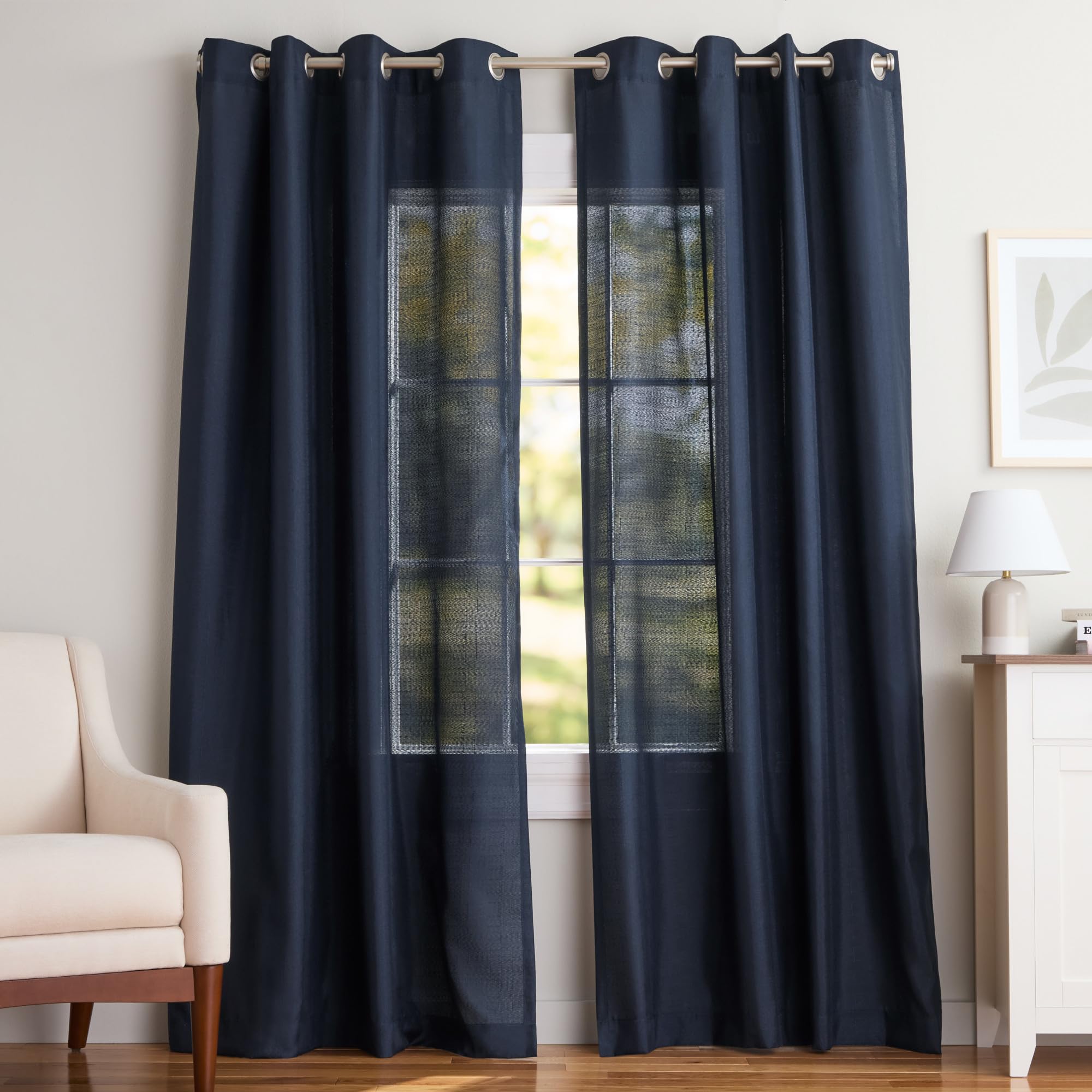 Exclusive Home Linen Curtain Panel Pair, Polyester, Peacoat Blue, 96" Length - Image 3