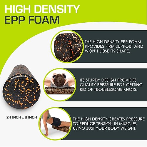 Miniatura 106 de ProsourceFit Rodillos de espuma de alta densidad largos, herramienta de masaje atlético firme de cuerpo completo para estiramiento de espalda, yoga,