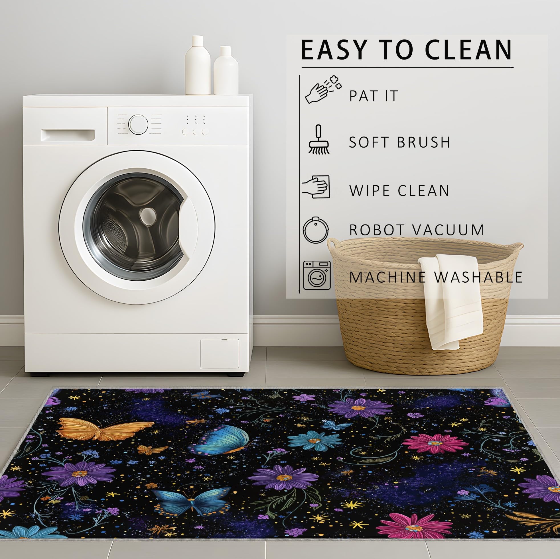 Générique Tapis De Salon Poils Ras Grand Fantaisie Espace Intérieur Antidérapant Tapis Imprimé Psychédélique Couleur Papillon Noir, Paillasson Confortablex Lavable 120 x 160 cm