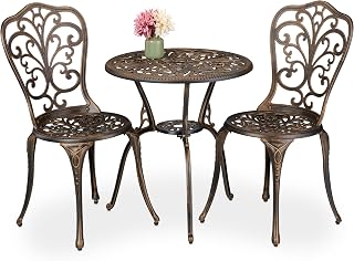 Relaxdays Mesa y Sillas Terraza, Conjunto Jardín Exterior, Aluminio Fundido, Muebles Balcón Antiguos, Negro/Bronce, 65 x 60 cm