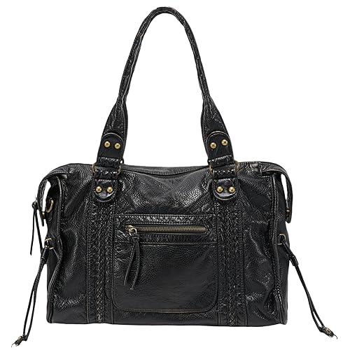 JOLLQUE Rivet Crossbody City Bag for Women,Large Retro Washed Leather