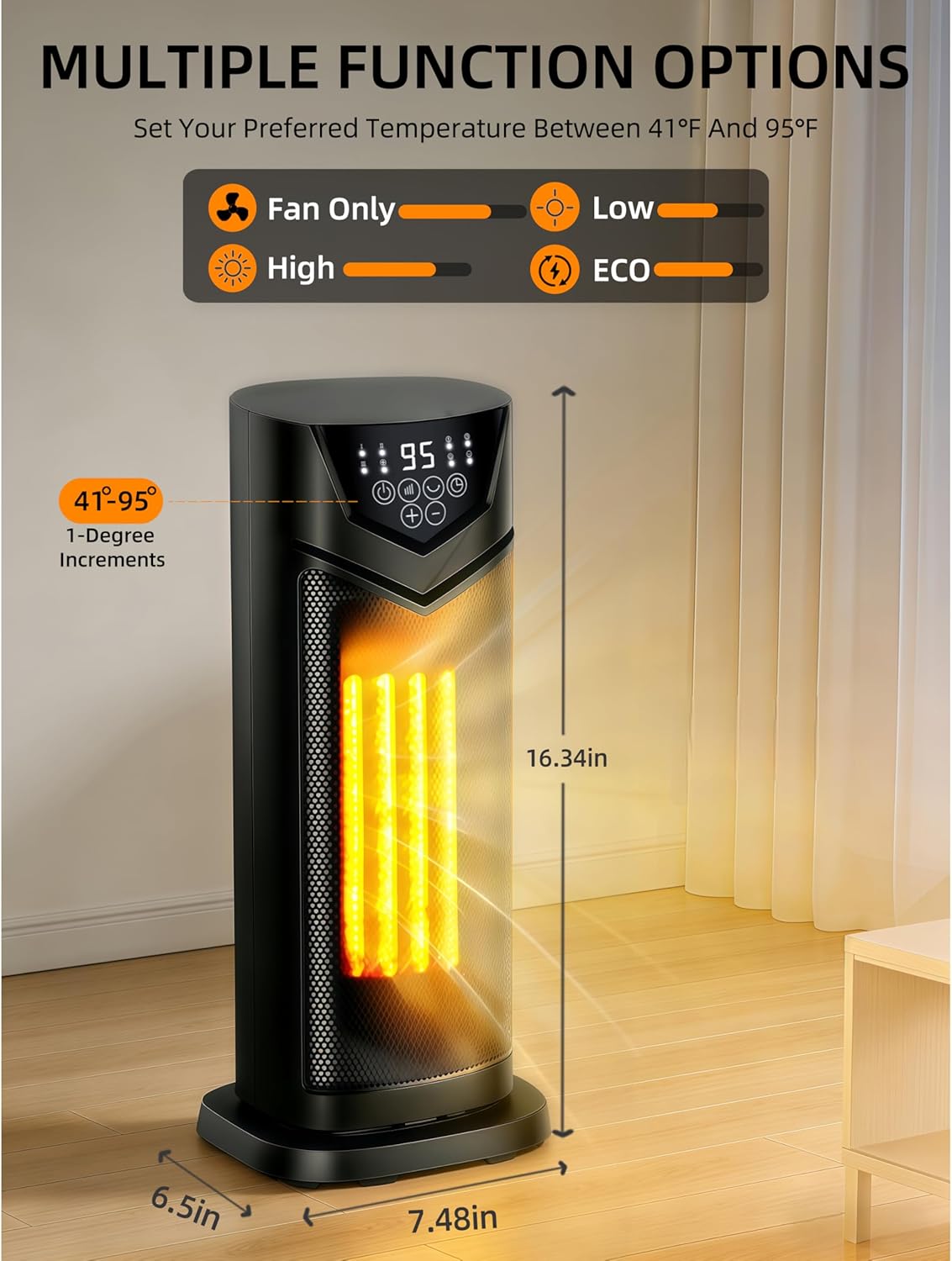 Space Heater, Electric Small Heater for Indoor Use with Thermostat, Remote, Timer, 1500W PTC Ceramic Fast Portable Safety & Quiet Heat for Office, Bedroom, Living Room