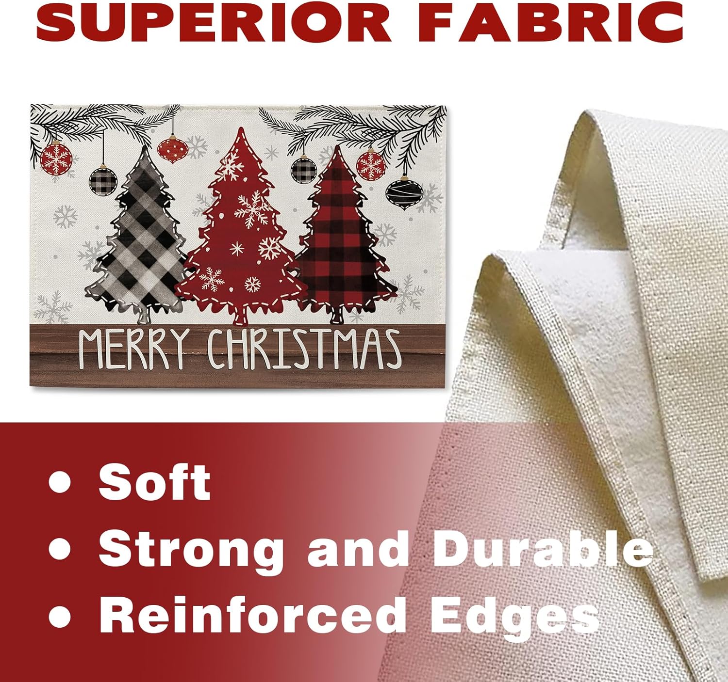 メリー クリスマス ツリー プレースマット 4枚セット クリスマス レッド ブラック バッファロー 格子柄 雪の結晶 ファームハウス