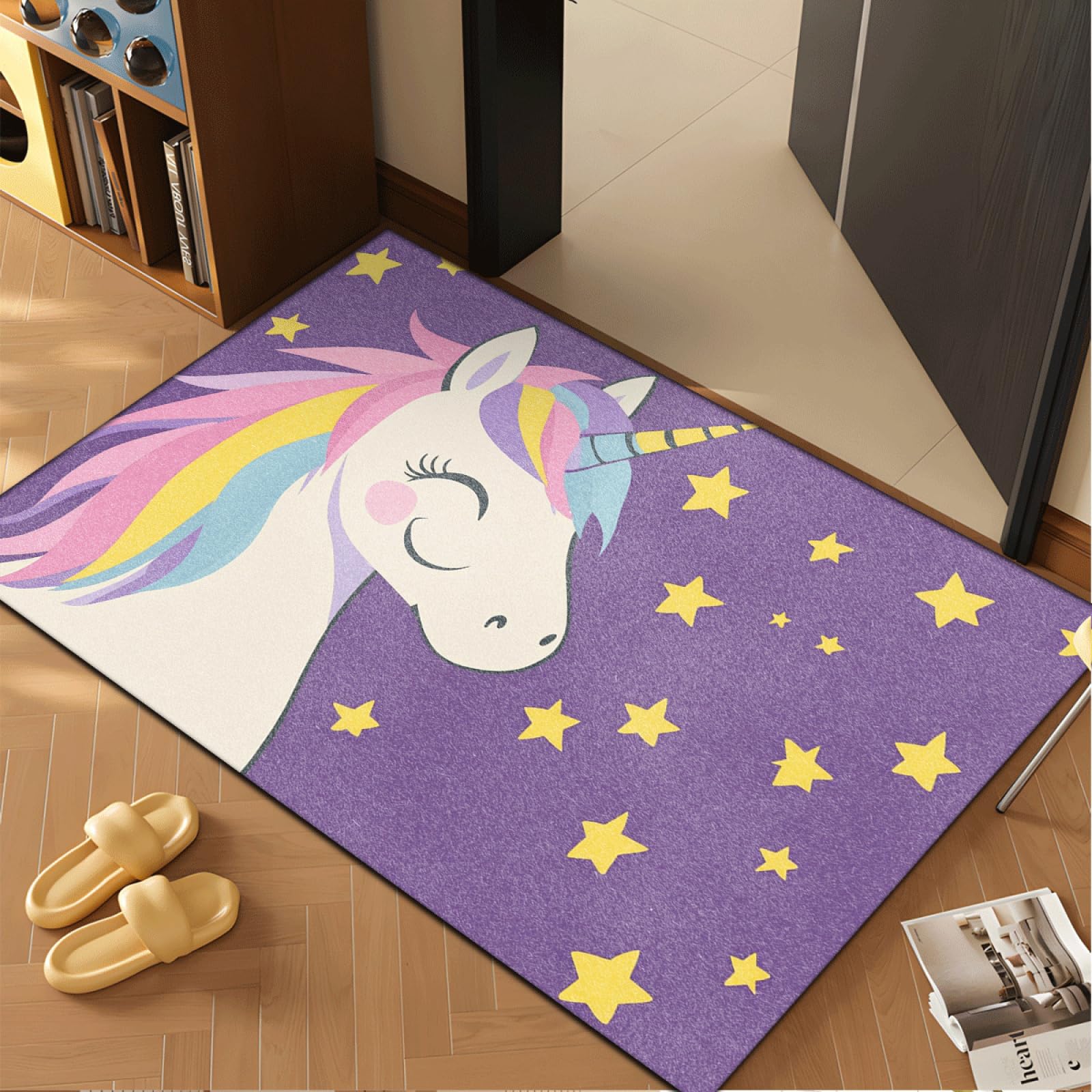 Paillasson Exterieur Entree Licorne Étoile Violette Tapis Entree Interieur Facile à Nettoyer Paillasson Interieur Antidérapant Lavable en Machine pour Chambre Cuisine Couloir 60x90 cm