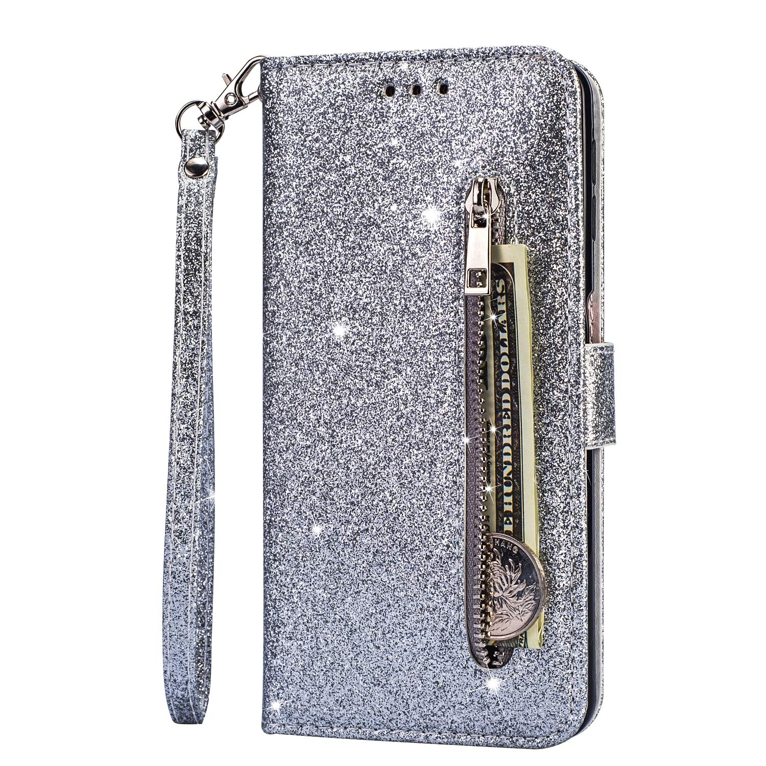 ZCDAYE Custodia A Portafoglio Con Cerniera Per Samsung Galaxy S20, Pelle PU Nera, Con Tasca Porta Carte E Cinturino Da Polso - 2