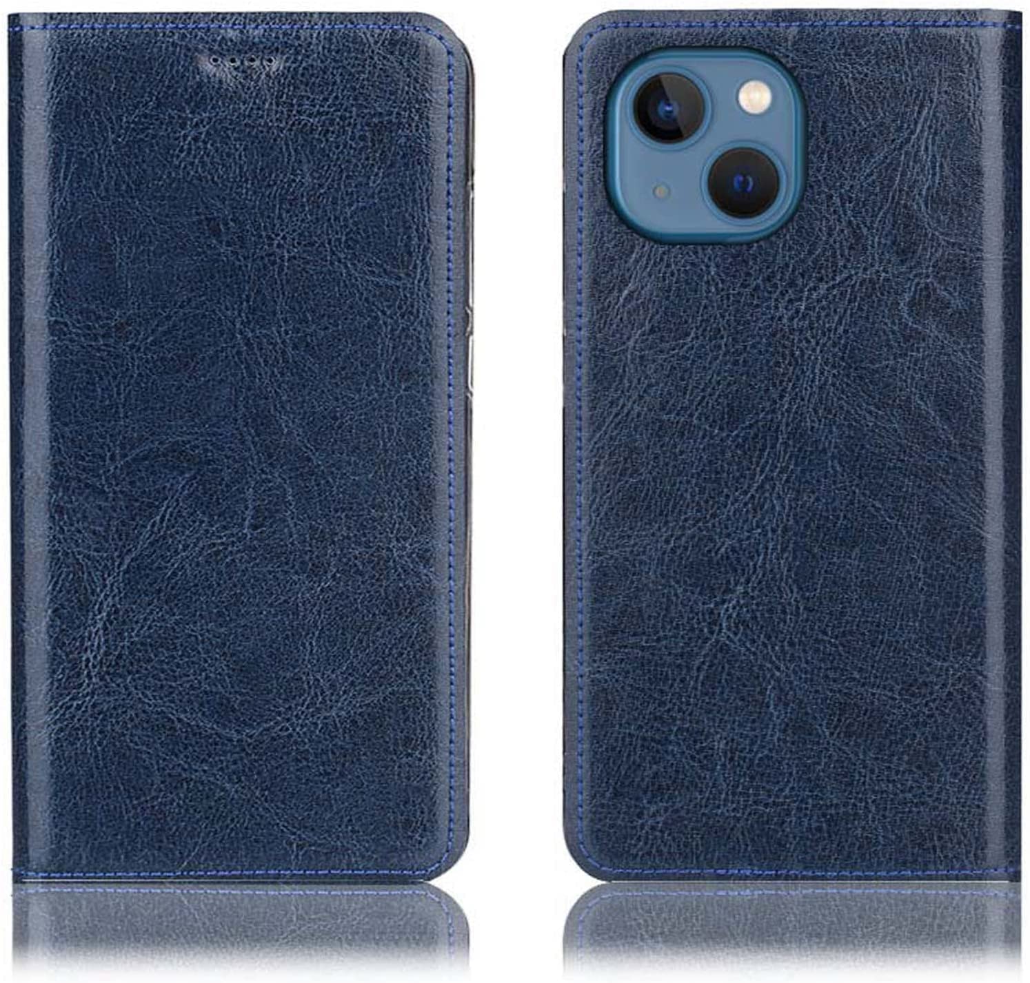 Étui en cuir pour Apple iPhone 13 bleu housse de protection haut de gamme à rabat
