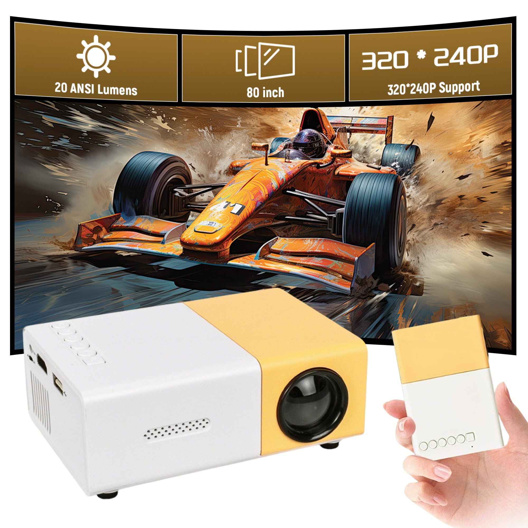 YG300 Mini-Beamer, tragbarer Outdoor-Filmprojektor, kompatibel mit Smartphones/Laptop/USB für Zuhause, Schlafzimmer und den Außenbereich