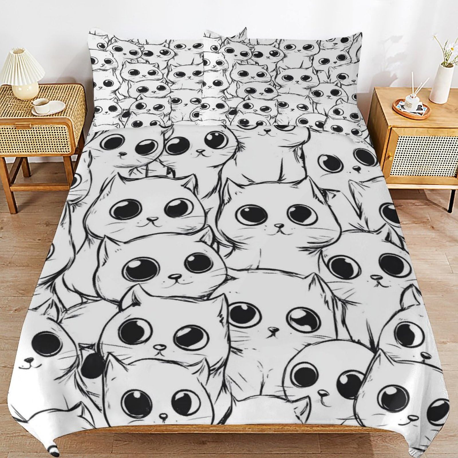 Housse de couette chat et 2 taies 80x80cm pour un lit enfant facile à border
