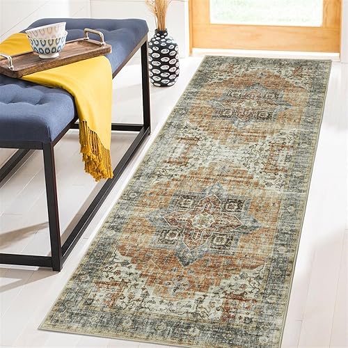 FairOnly Alfombra lavable de 2 x 6 pies, antideslizante, alfombra de pasillo de pelo bajo, alfombra de piso desgastada, alfombra de área suave para